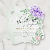 エレガント水彩紫開花ブーケ結婚ス フェイバータグ (正面)