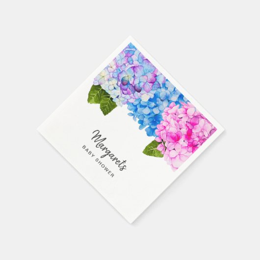 エレガント水彩紫陽花 |赤ちゃんシャワー スタンダードカクテルナプキン (角)
