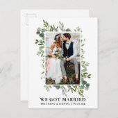 エレガント水彩緑の写真得We 結婚した ポストカード (正面/裏面)