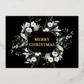 エレガント水彩緑フローラブラック実在金ゴールド 箔シーズンカード (正面)