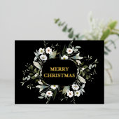 エレガント水彩緑フローラブラック実在金ゴールド 箔シーズンカード (立ち正面)