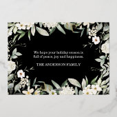 エレガント水彩緑フローラブラック実在金ゴールド 箔シーズンカード (裏面)