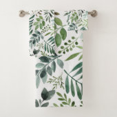 エレガント水彩緑葉絵画  バスタオルセット (インサイチュ)