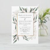 エレガント水彩緑葉金ゴールド結婚 招待状 (スタンド正面)