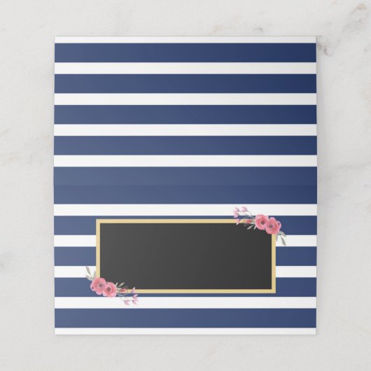 エレガント水彩花ストライプ付きシックな青い花 プレイスカード (外部開封)