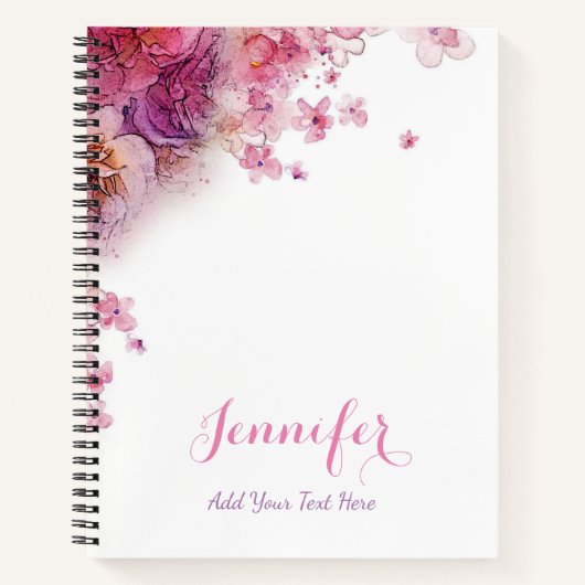 エレガント水彩花バラテンプレート ノートブック (正面)