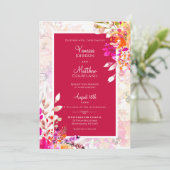 エレガント水彩花ピンクとオレンジ結婚色 招待状 (スタンド正面)