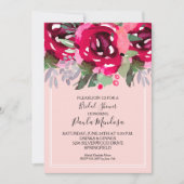 エレガント水彩花ピンクブライダルシャワー 招待状 (正面)
