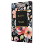 エレガント水彩花ブラック金ゴールドプロフェッショナル クリップボード (左)