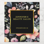 エレガント水彩花ブラック金ゴールドプロフェッショナル ワインラベル (シングルラベル)