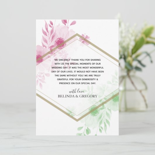 エレガント水彩花結婚のサンキューカード 招待状 (スタンド正面)