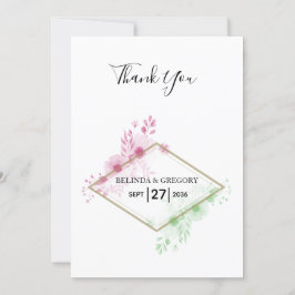 エレガント水彩花結婚のサンキューカード 招待状