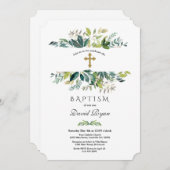 エレガント水彩葉フレーム金ゴールドバプテスマ 招待状 (正面/裏面)