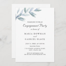 エレガント水彩葉植物性婚約部 招待状