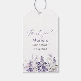 エレガント水彩薄紫花赤ちゃんシャワー ギフトタグ