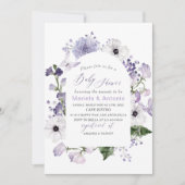 エレガント水彩薄紫花赤ちゃんシャワー 招待状 (正面)