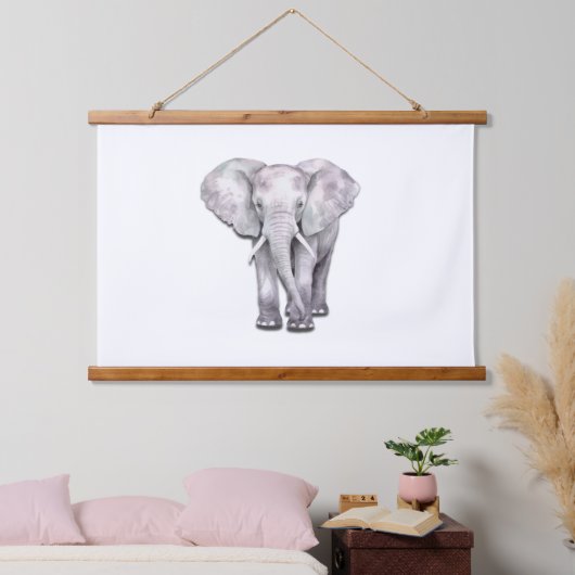 エレガント水彩象イラストレーション 吊り下げ型タペストリー (寝室)