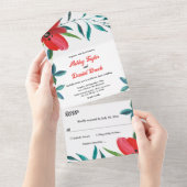 エレガント水彩赤花秋フローラ結婚 オールインワン招待状 (貼ってはがせる)