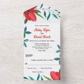 エレガント水彩赤花秋フローラ結婚 オールインワン招待状 (内側)