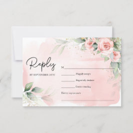 エレガント水彩赤面花ユーカリ金ゴールド 出欠カード