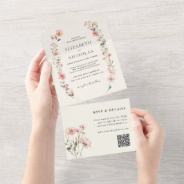 エレガント水彩野草庭園の結婚式 オールインワン招待状