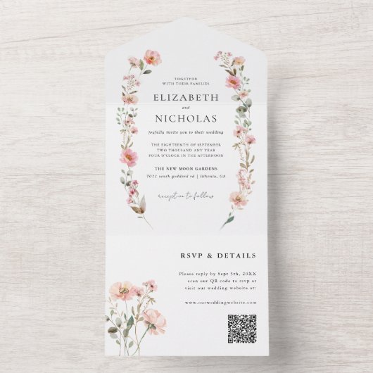 エレガント水彩野草庭園の結婚式 オールインワン招待状 (内側)