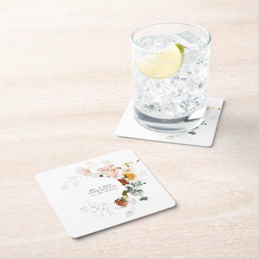エレガント水彩野草庭園の結婚式 スクエアペーパーコースター (インサイチュ)