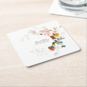 エレガント水彩野草庭園の結婚式 スクエアペーパーコースター (アングル)