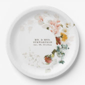 エレガント水彩野草庭園の結婚式 ペーパープレート (正面)