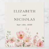 エレガント水彩野草庭園の結婚式 ワインラベル (シングルラベル)