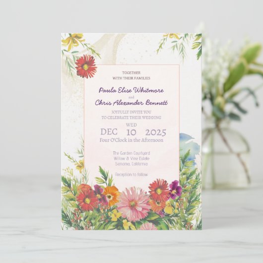 エレガント水彩野草庭園の結婚式 招待状 (スタンド正面)
