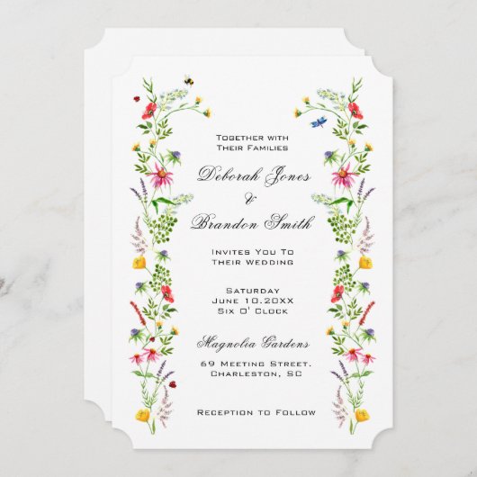 エレガント水彩野草結婚式招待状 案内状 (正面/裏面)