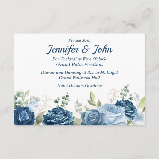 エレガント水彩青バラフローラ結婚ズ エンクロージャーカード (裏面)