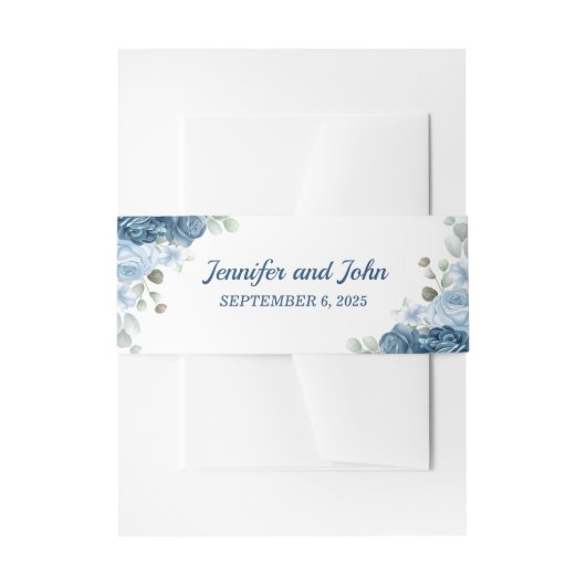 エレガント水彩青バラフローラ結婚ズ 招待状ベリーバンド (正面例)