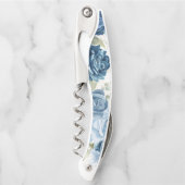 エレガント水彩青バラフローラ結婚式の引き出物 ソムリエナイフ (正面)