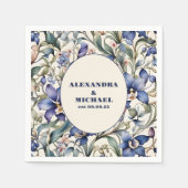 エレガント水彩青フローラ結婚ズ スタンダードカクテルナプキン (正面)