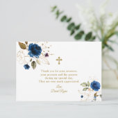 エレガント水彩青フローラ金ゴールドバプテスマ サンキューカード (スタンド正面)