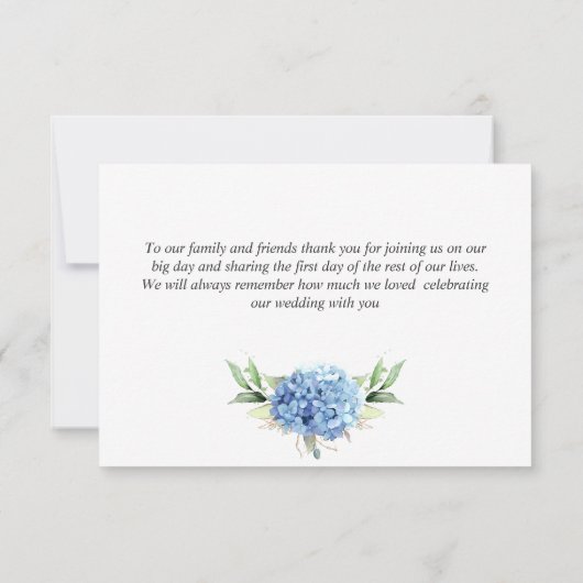 エレガント水彩青紫陽花シンプル花 サンキューカード (裏面)