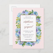エレガント水彩青紫陽花フローラ結婚ズ インビテーションポストカード (正面/裏面)