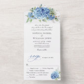 エレガント水彩青紫陽花フローラ結婚ズ オールインワン招待状 (内側)