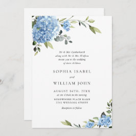 エレガント水彩青紫陽花フローラ結婚ズ 招待状