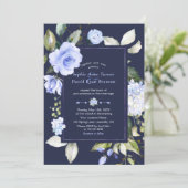 エレガント水彩青結婚花 招待状 (スタンド正面)