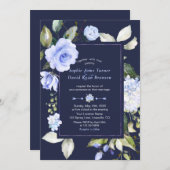 エレガント水彩青結婚花 招待状 (正面/裏面)