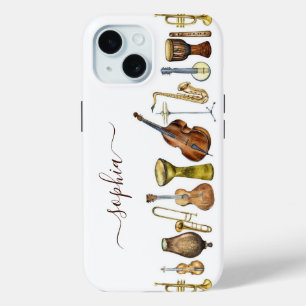 エレガント水彩音楽楽器カスタム iPhone 15ケース