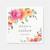 エレガント水彩鮮やかなピンク色の結婚花 スタンダードカクテルナプキン (正面)