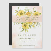 エレガント水彩黄色ひまわりフローラ結婚ズ マグネット招待状 (正面/裏面)
