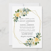 エレガント水彩黄色フローラ金ゴールド枠 招待状 (正面)