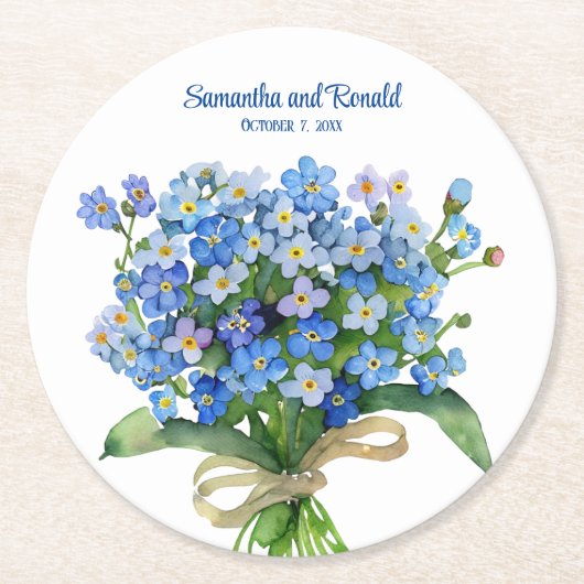 エレガント水忘れ色はい結婚。 ラウンドペーパーコースター (正面)
