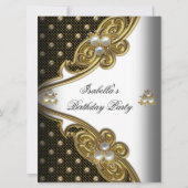 エレガント水玉模様ホワイトブラック金ゴールドパーティー 招待状 (正面)