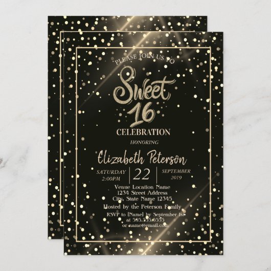 エレガント水玉模様,甘い16パーティー 招待状 (正面/裏面)